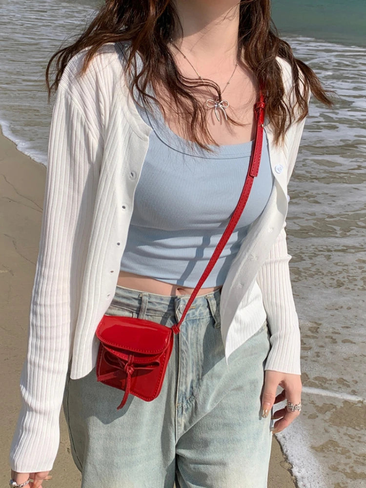 Summer New Women Cardigan Korean Elegant Knitted Long Sleeve Female Casual Sweater Tanks Fashion New Slim Ladies Casual Tops - Matrix Studios