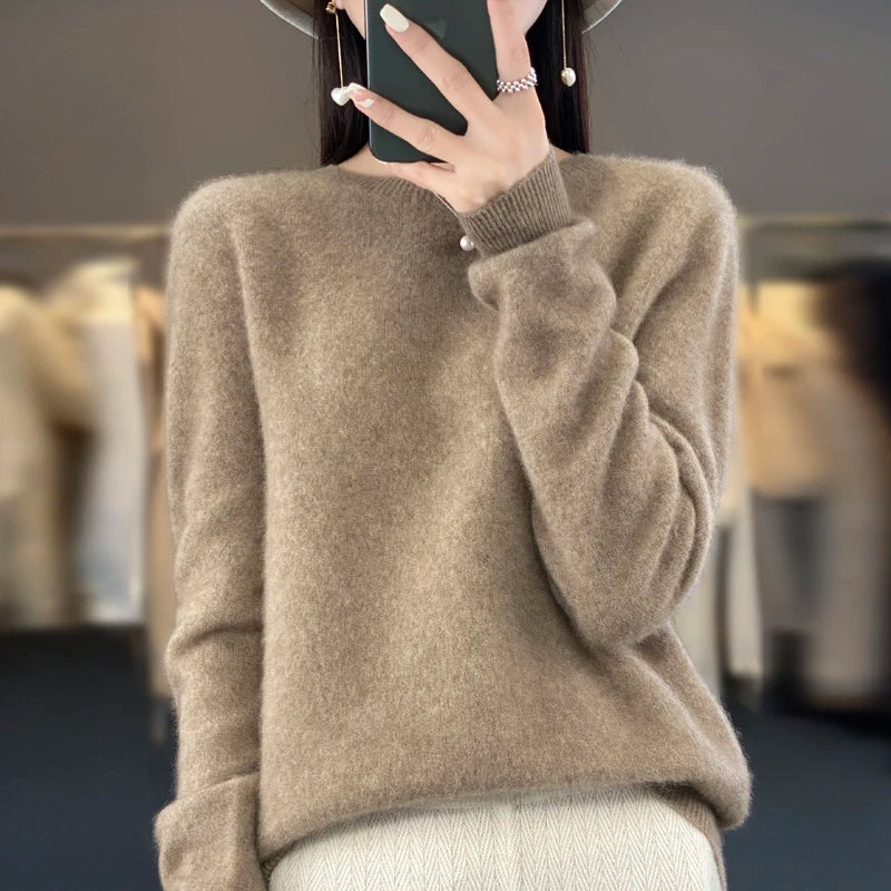 New Cashmere Sweater for Women in Autumn and Winter 100% Merino Wool Fashion O-neck Warm Pullover Top - Matrix Studios