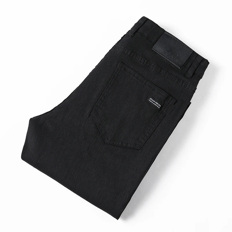 Men's Pure Black Slim Jeans Elastic Straight Pants Business Fashion Leisure Korean Vintage Skinny Small Feet Denim Pants Male - Matrix Studios