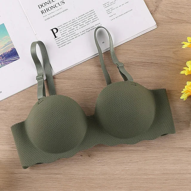 Thin One-piece Seamless Women's Bra Detachable Shoulder Straps Gathered Bralette Comfortable Without Steel Ring Sleep Brassiere - Matrix Studios