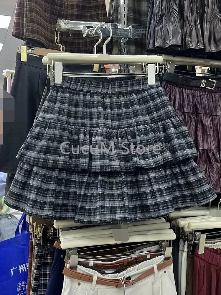 Japanese Y2k Cute Ruffled Plaid Skirt Punk Rock Subculture Cake Skirts Japanese Preppy Style Casual New 2026 Women Skirts - Matrix-studios.com