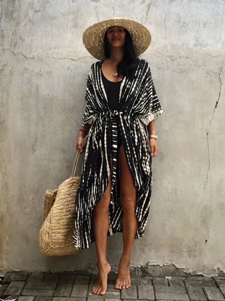 Beach Cover Ups for Swimwear Women Black Tie Dye Kimono Swimsuit Cape Summer Dress 2022 Beachwear Outfits Sales - Matrix Studios