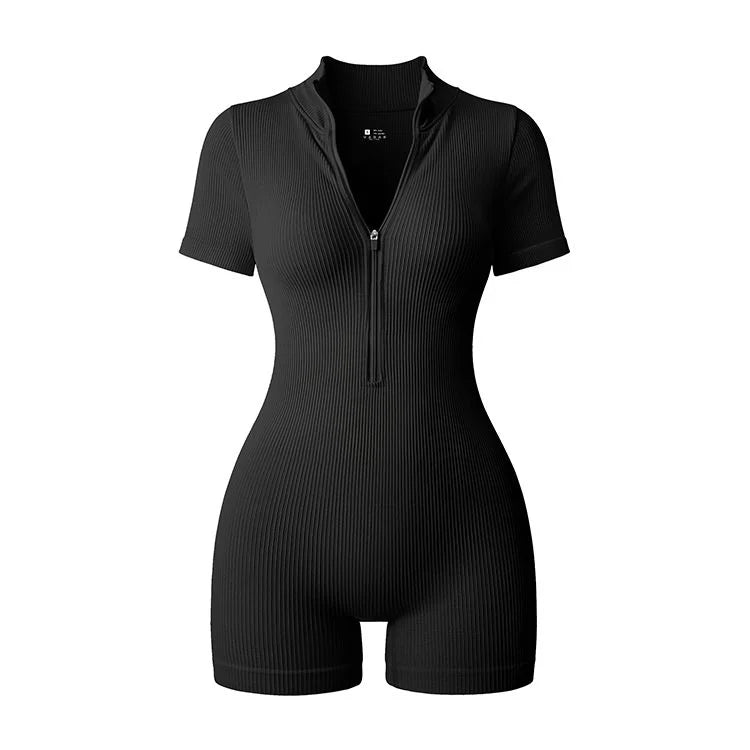 2025 Yoga Jumpsuit Summer Short Sleeve Zipper Sports Wear Gym Fitness Sports Bodysuits Women Fashion Running Yoga Fitness Suit - Matrix Studios