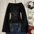 Y2K Grunge Emo Pattern Top Suitable for Autumn E-Girls Millennium Style Women's Aesthetic Gothic Printed Loose Long Sleeve T-shi - Matrix-studios.com