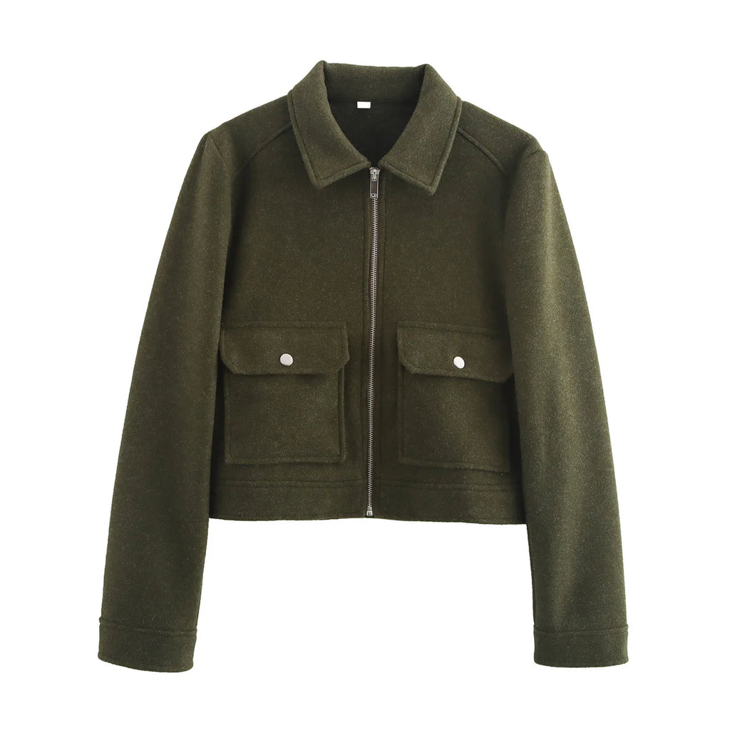 SLTNX Women's Zipper Jacket Coat New Winter Long Sleeve Pocket Outerwear Coat Short Street Elegant Women's Jacket - Matrix-studios.com