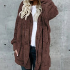 Women Autumn Winter Double-faced Fur Fleece Faux Fur Medium Style Hooded Warm Thick Coat Casual Solid Long-sleeved Fur Overcoat - Matrix Studios