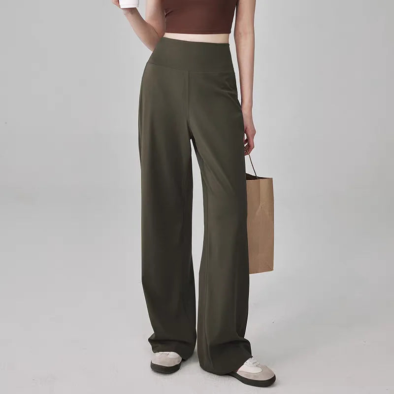 Women's High Quality Pants With Pockets High Waist Stretch Loose Sweatpants Nake-Feeling Sports Leisure  Yoga Workout Pants