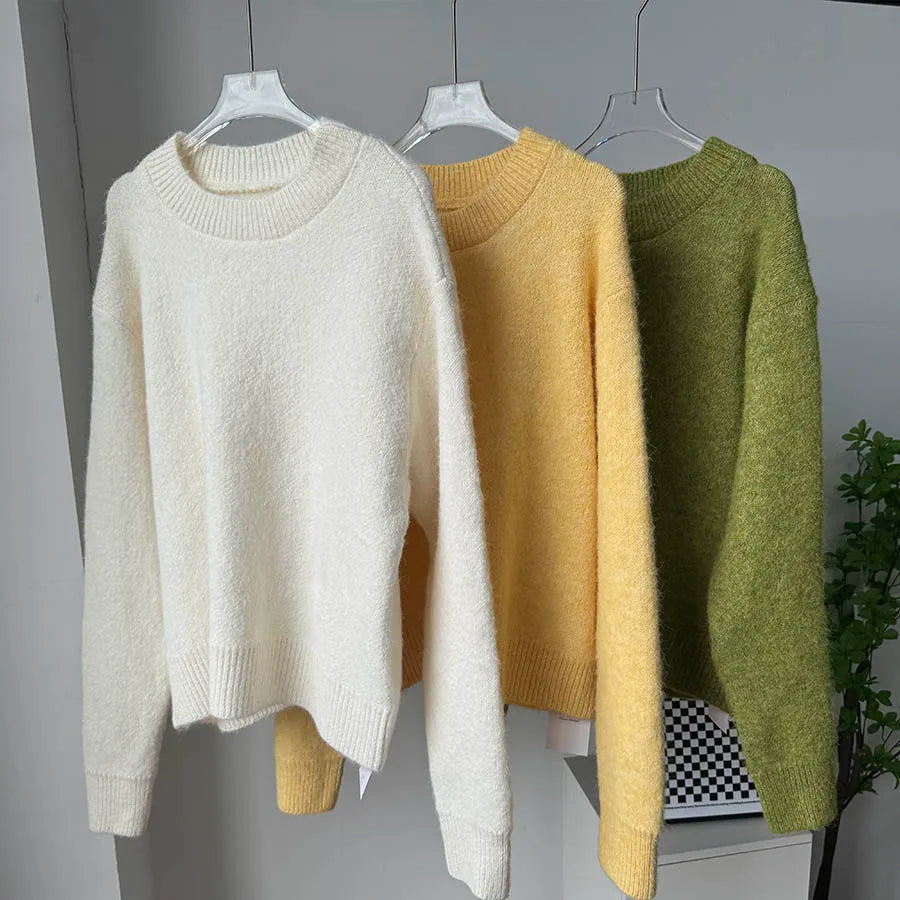 Hirsionsan Basic O Neck Basic Sleeve Sweater Women 2025 Oversized Short Knitted Wool Pullover Female Casual Thick Warm Soft Tops - Matrix Studios