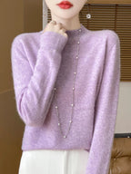 Fashion 100% Wool Sweater Women's Mock-Neck Knitwear Cashmere Pullovers Autumn Winter Long Sleeve Jumpers Clothing Tops - Matrix Studios