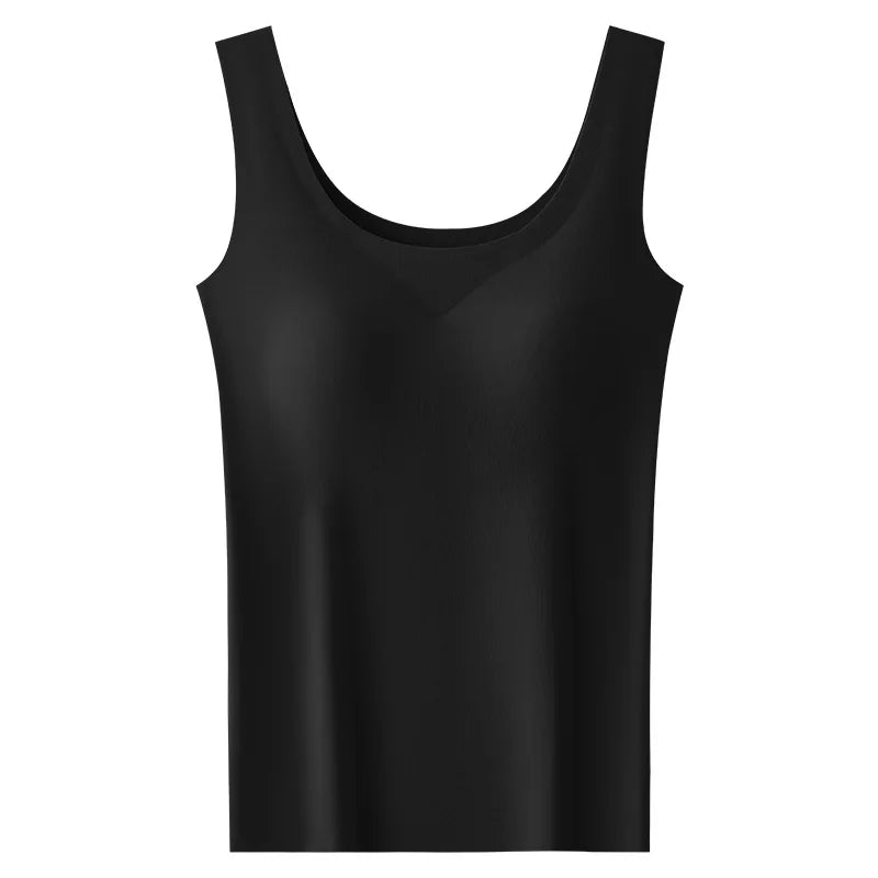 M-2XL Ice Silk Seamless One-piece Bottoming Tank Tops with Chest Pads Women Inner Outerwear Wide Shoulder Sleeveless Tops - Matrix-studios.com
