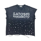 Premium Heavy Cotton Men Sleeveless T Shirt Satoshi Nakamoto Ripped Splatter Drawstring Loose Vintage Tank - Matrix-studios.com