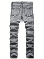 Men‘s Stretchy Denim Jeans Streetwear Tearing Patchwork Holes Ripped Denim Elastic Waist Casual Pants Slim fit Straight Trousers - Matrix Studios