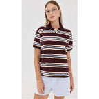 Summer Ladies Polo Shirts Woman Brown Striped Vintage Clothes Polo Shirts Green Stripe Print Mujer Short Sleeve Tees Casual - Matrix-studios.com