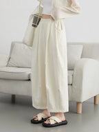 CHIC VEN Women White Pants Solid Casual Elastic Waist High Waisted Pleated Wide Leg Female Trousers  Fold Summer 2025 Clothing