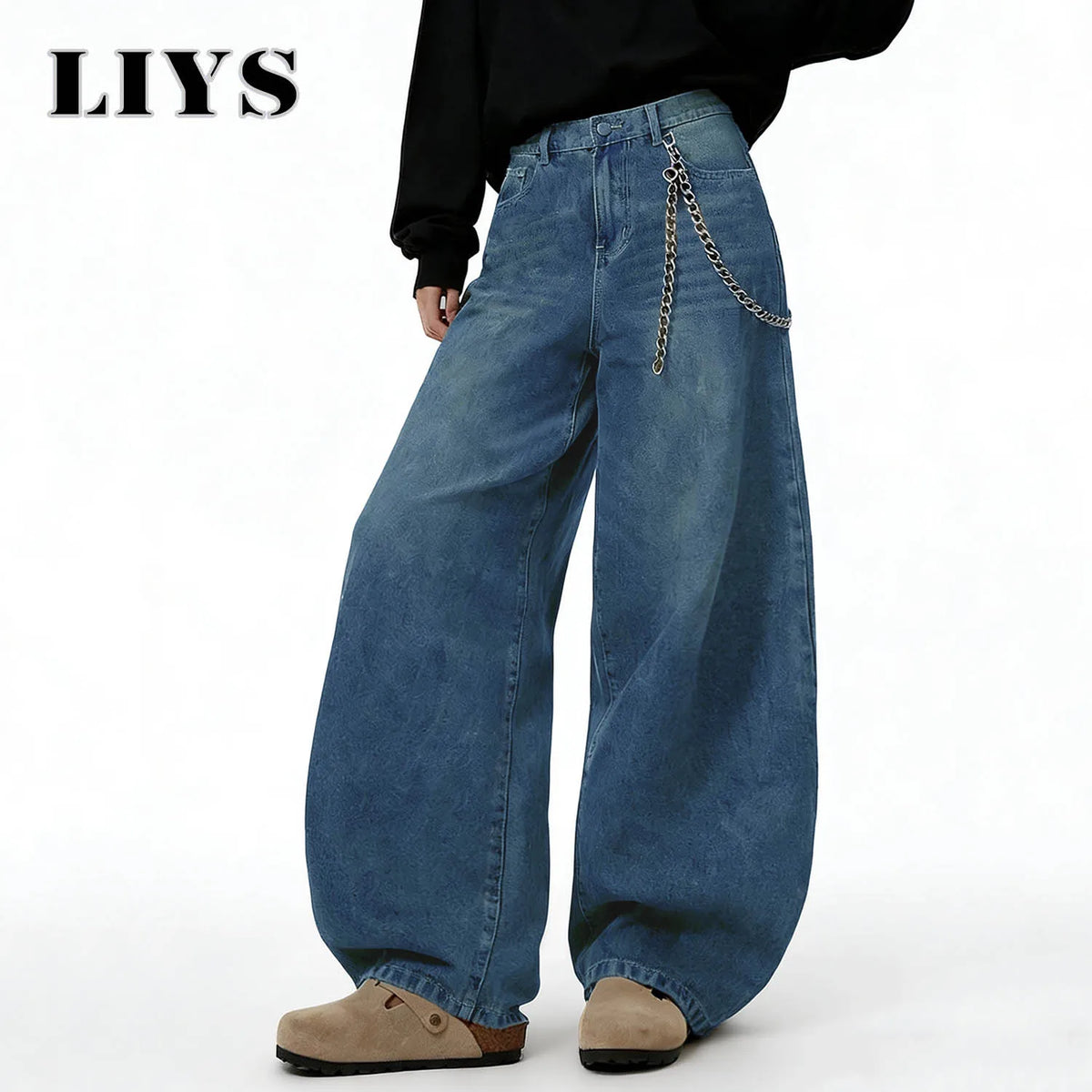LIYS American Retro Baggy Wide Leg Jeans Men's Streetwear Distressed Y2K Clothing Casual Daily Four Seasons Denim Pants Unisex - Matrix Studios