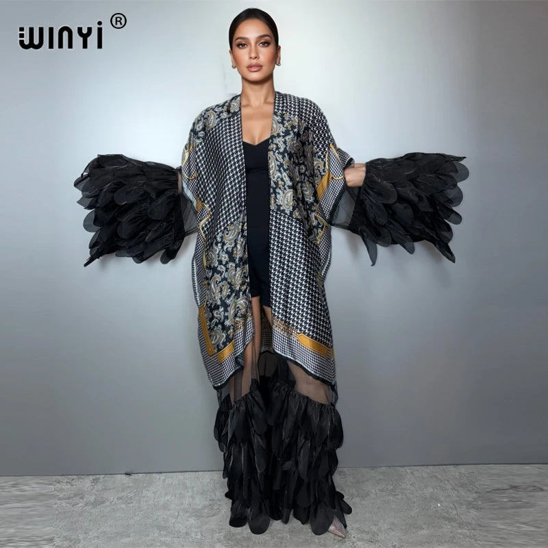 WINYI Catwalk Sexy Kimono Women Print Coat Long Sleeve Cardigan Abaya Dubai Luxury Beachwear Cover Up Boho Dress Holiday Caftan - Matrix Studios