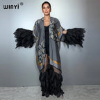 WINYI Catwalk Sexy Kimono Women Print Coat Long Sleeve Cardigan Abaya Dubai Luxury Beachwear Cover Up Boho Dress Holiday Caftan - Matrix Studios