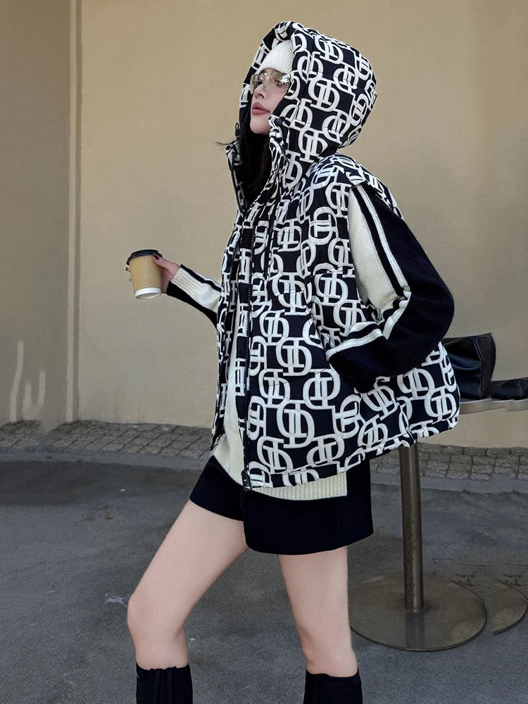 Autumn Winter Hooded Letters Printed Down Vest Women White Duck Down Sleeveless Casual Vests Female Warm Zipper Loose Waistcoats - Matrix Studios
