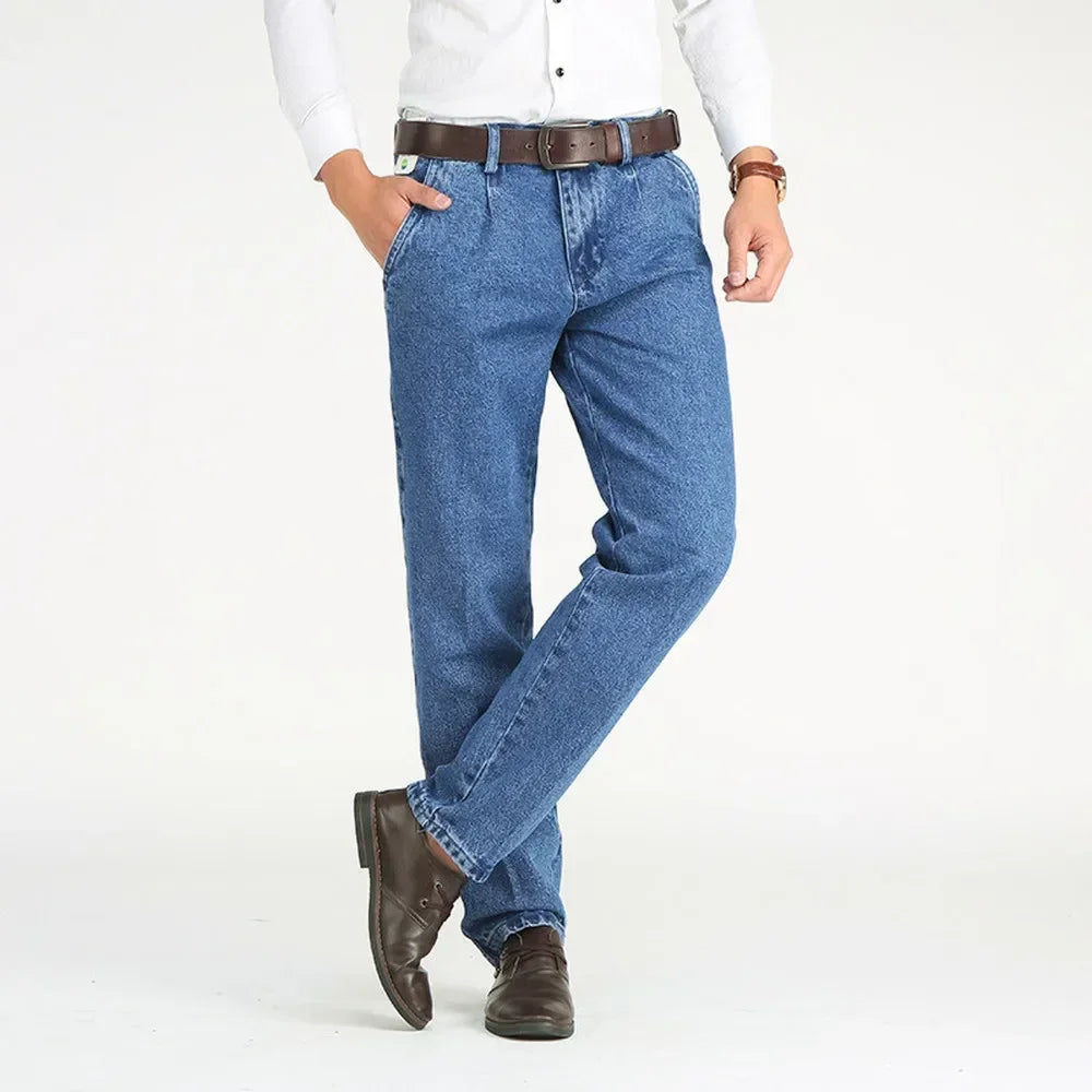 2021 Thick Cotton Fabric Relaxed Fit Brand Jeans Men Casual Classic Straight Loose Jeans Male Denim Pants Trousers Size 28-40 - Matrix Studios