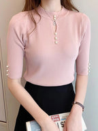 2026 Spring Autumn Korean Fashion Solid Sweater Women Short Sleeve Tops Pull Femme Casual Slim Female Pullover Knitted Clothes - Matrix Studios