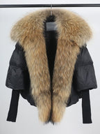 Loose Natural Real Fox Fur Collar Coat Thick New European Fashion White Duck Down Jacket Winter Women Warm Luxury Outerwear - Matrix Studios