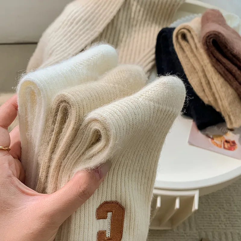 Luxury Women Wool Socks Warm Winter Thick Cashmere Casual Japanese Fashion Solid Color Comfortable Home Sock Long High Quality - Matrix Studios