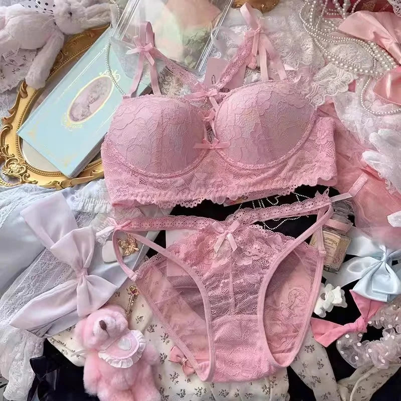 MOYISU Kawaii Heart Bra Set, Purple Lace Lingerie Sexy Pure Design, Push Up Bralette Sml Boobs Fashion Outerwear Statement Piece - Matrix-studios.com