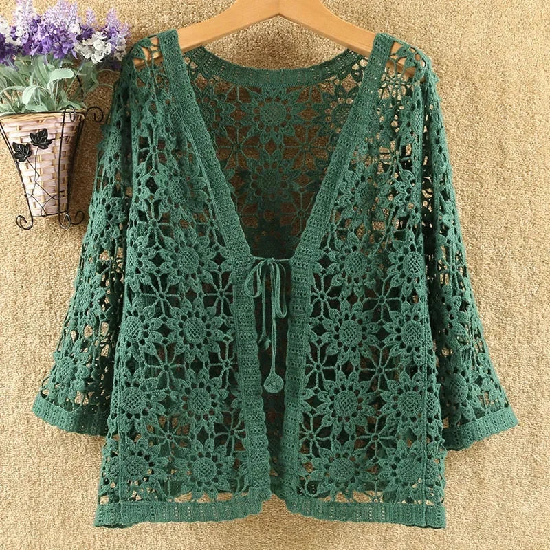 Hollow Out Shawl Knitting Cardigan Women's Sun Protection Clothing Coat 2025 New Summer Loose Casual All-match Ladies Jackets - Matrix Studios