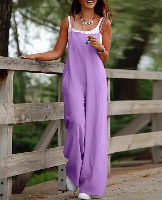 Oversized S-5XL Women Loose Overalls Summer Fashion Female Sleeveless Wide Leg Pant Suits JYFS-8130 - Matrix Studios