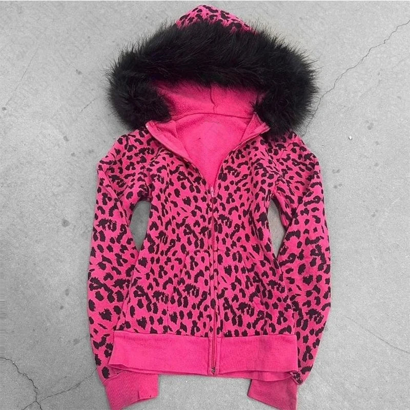Millennial Y2K Vintage Spice Girl Slim Waist Pink Zipper Hooded Hoodie Jacket Female Autumn/Winter Design Sense Woolly Hat - Matrix Studios