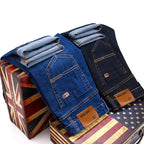 Autumn Classic Men's Fitted Stretch Jeans Business Casual Cotton Denim Straight Leg Pants Male Black Blue Trousers - Matrix Studios