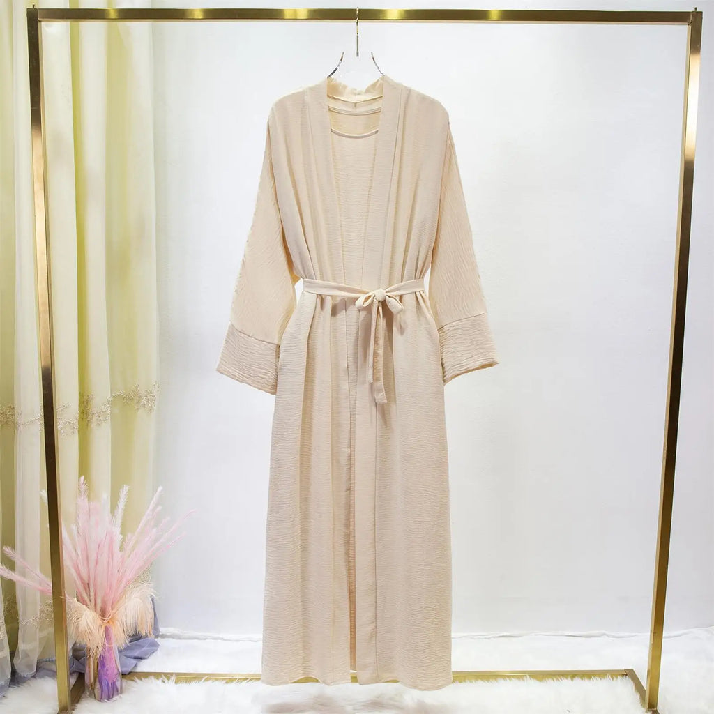 2pics Muslim Sets Muslim Jilbab Two Pieces Women Out Abaya Loose Cardigan Coat Sleeveless Inner Dress Prayer Clothing with Belt - Matrix-studios.com