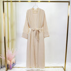 2pics Muslim Sets Muslim Jilbab Two Pieces Women Out Abaya Loose Cardigan Coat Sleeveless Inner Dress Prayer Clothing with Belt - Matrix-studios.com