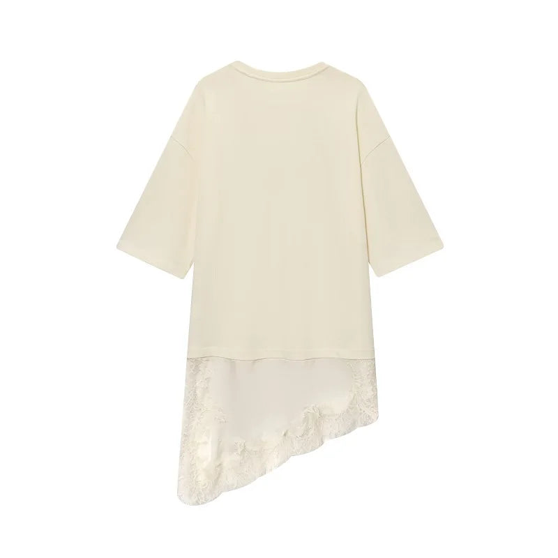MUJER Polo Lace Women's T-shirt Asymmetric Tank Tops for Woman Short Sleeve Funny Woman T-shirts Streetwear Casual Tops Ladies - Matrix-studios.com