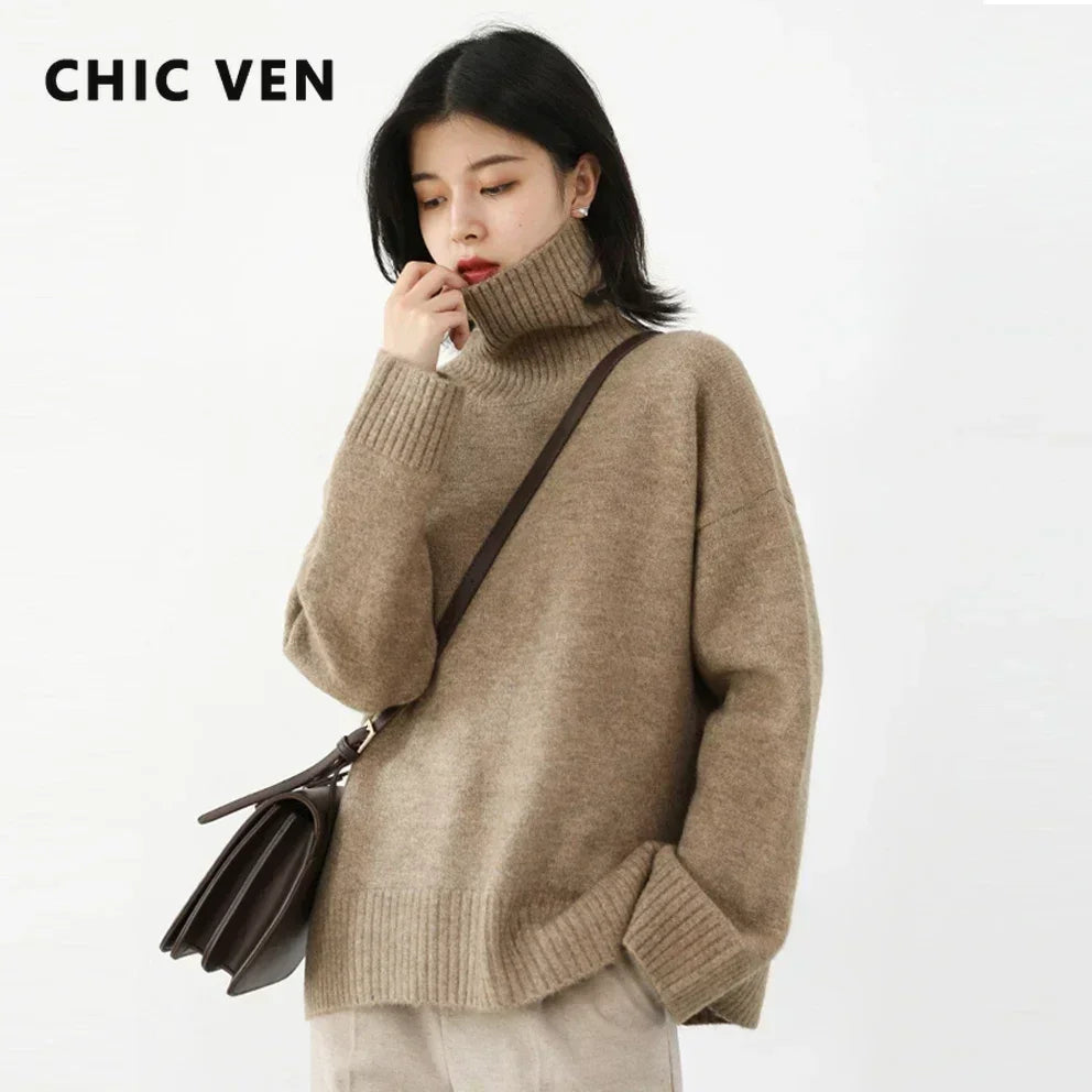 CHIC VEN Korean Women's Sweater Loose Turtleneck Sweaters Warm Solid Pullover Knitwear Basic Female Tops Autumn Winter 2022 - Matrix Studios