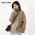 CHIC VEN Korean Women's Sweater Loose Turtleneck Sweaters Warm Solid Pullover Knitwear Basic Female Tops Autumn Winter 2022 - Matrix Studios