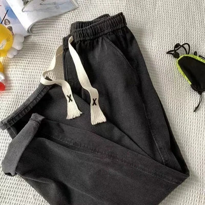 Thiened Fce Dstring Jeans Women's Winter New Sle Warm Straight Leg Loose Wide Leg High Waist Jeans Cotton Stretch D... - Matrix-studios.com