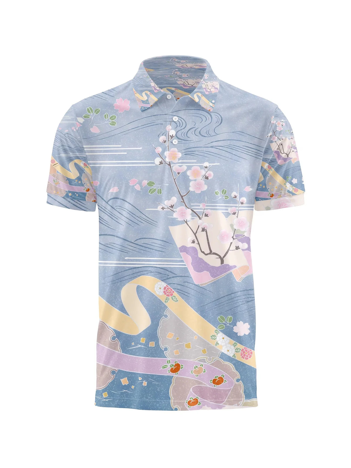 Japanese Cherry Blossom Pattern Polo Shirt For Men Women 3D Print T-Shirts Harajuku Street Short Sleeve Lapel Polo Tops Tees - Matrix-studios.com