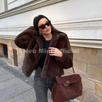 Neo Mint Cool Street Girls Fashion Brown Faux Fur Jacket Women Luxury Fake Mink Fur Coat 2025 Autumn Winter Warm Short Overcoat - Matrix Studios