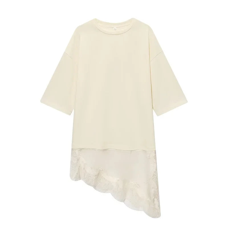 MUJER Polo Lace Women's T-shirt Asymmetric Tank Tops for Woman Short Sleeve Funny Woman T-shirts Streetwear Casual Tops Ladies - Matrix-studios.com