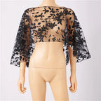 hirigin Women Floral Lace Tulle Cape Short Wedding Shawl Bell Sleeve Sheer Mesh Bolero Cover Up Bridal Evening Party Prom Shrug - Matrix Studios