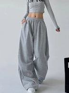 Y2K Harajuku Wide Leg Sweatpants Women Streetwear Baggy Oversize Gray Sports Pants High Waist Drawstring Casual Joggers Trousers - Matrix-studios.com