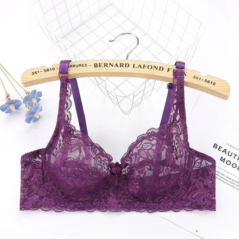 Plus Size Lace Ultra-thin Push Up Bra Women Sexy Hollow Out Lingerie Lady Lace Transparent Underwear Female Embroidery Solid Bra - Matrix Studios