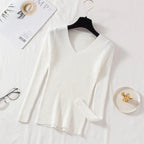 Autumn Winter Women Sweaters Casual Long Sleeve Knitted V Neck Pullover Sweater Femme Basic Solid Jersey Tops Fashion Clothes - Matrix-studios.com