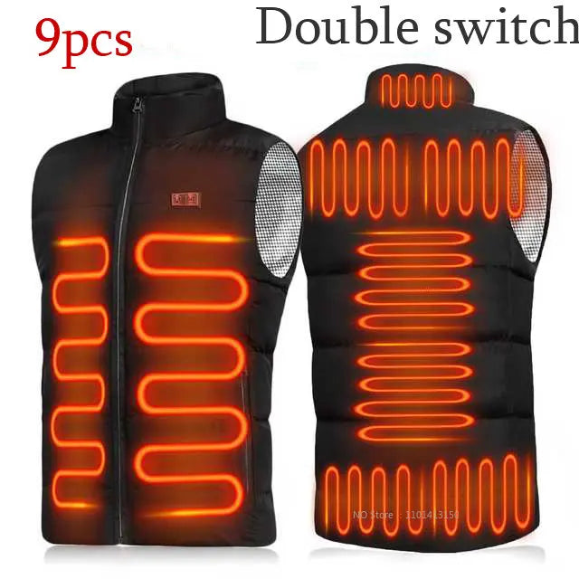13 PCS Heated vest Jacket Fashion Men Women Coat Intelligent USB Electric Heating Thermal Warm Clothes Winter Heated Vest 열선조끼 - Matrix Studios
