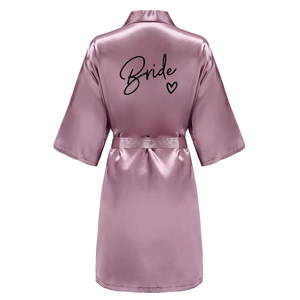 Wedding Party Team Bride Robe With Black Letters Kimono Satin Pajamas Bridesmaid Bathrobe SP003 - Matrix-studios.com