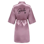 Wedding Party Team Bride Robe With Black Letters Kimono Satin Pajamas Bridesmaid Bathrobe SP003 - Matrix-studios.com