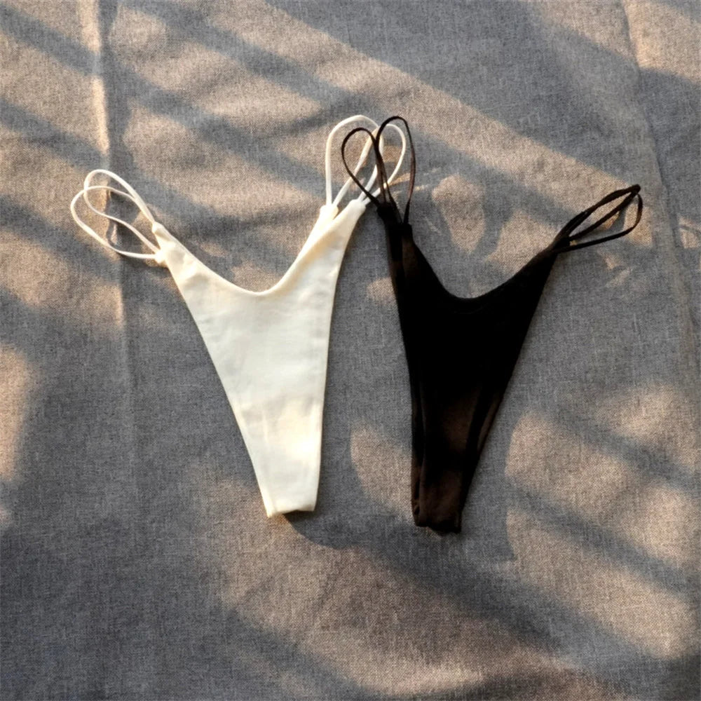 1/2 Pcs Brazilian Women Cotton Thong Underwear Sexy Panties Female Underpants Solid Color G-string Pantys - Matrix Studios