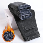 Winter Fleece Thick Warm Jeans Men's Slim Straight Elastic Denim Pants Casual Male Clothing Fashion Plush Trousers - Matrix Studios