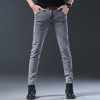 New style jeans, men's slim fit, Korean style comfortable straight leg elastic gray mid waist pants, men's casual denim pants - Matrix Studios
